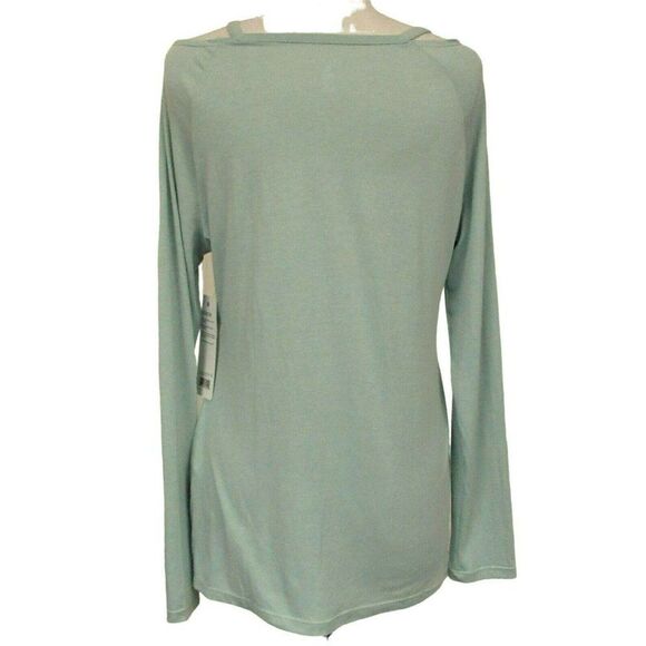 Layer 8 Pullover Top LS Hi-Low Shoulder Cut-Out Tee GreenJuniper Sz S NEW - Picture 3 of 7
